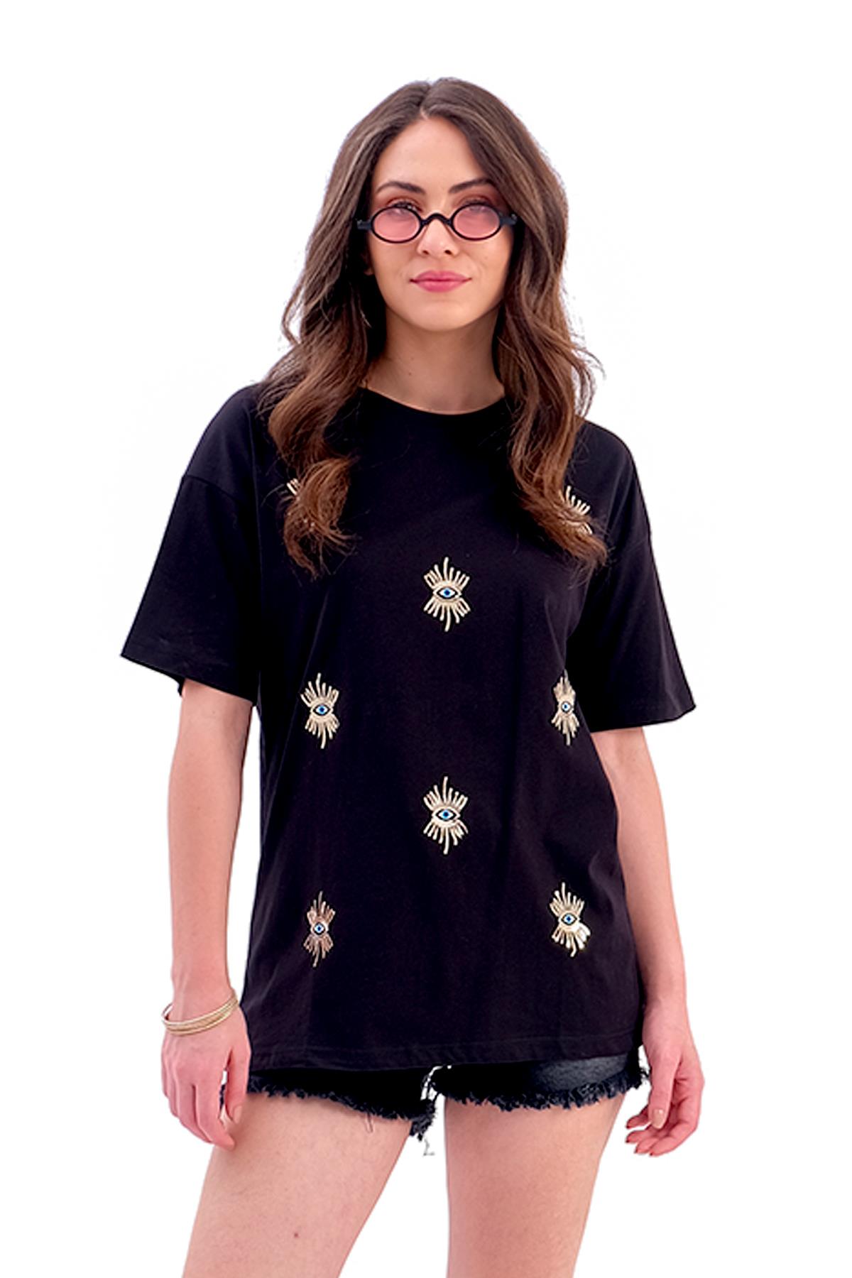 Göz Nakışlı Süprem Tişört - Siyah