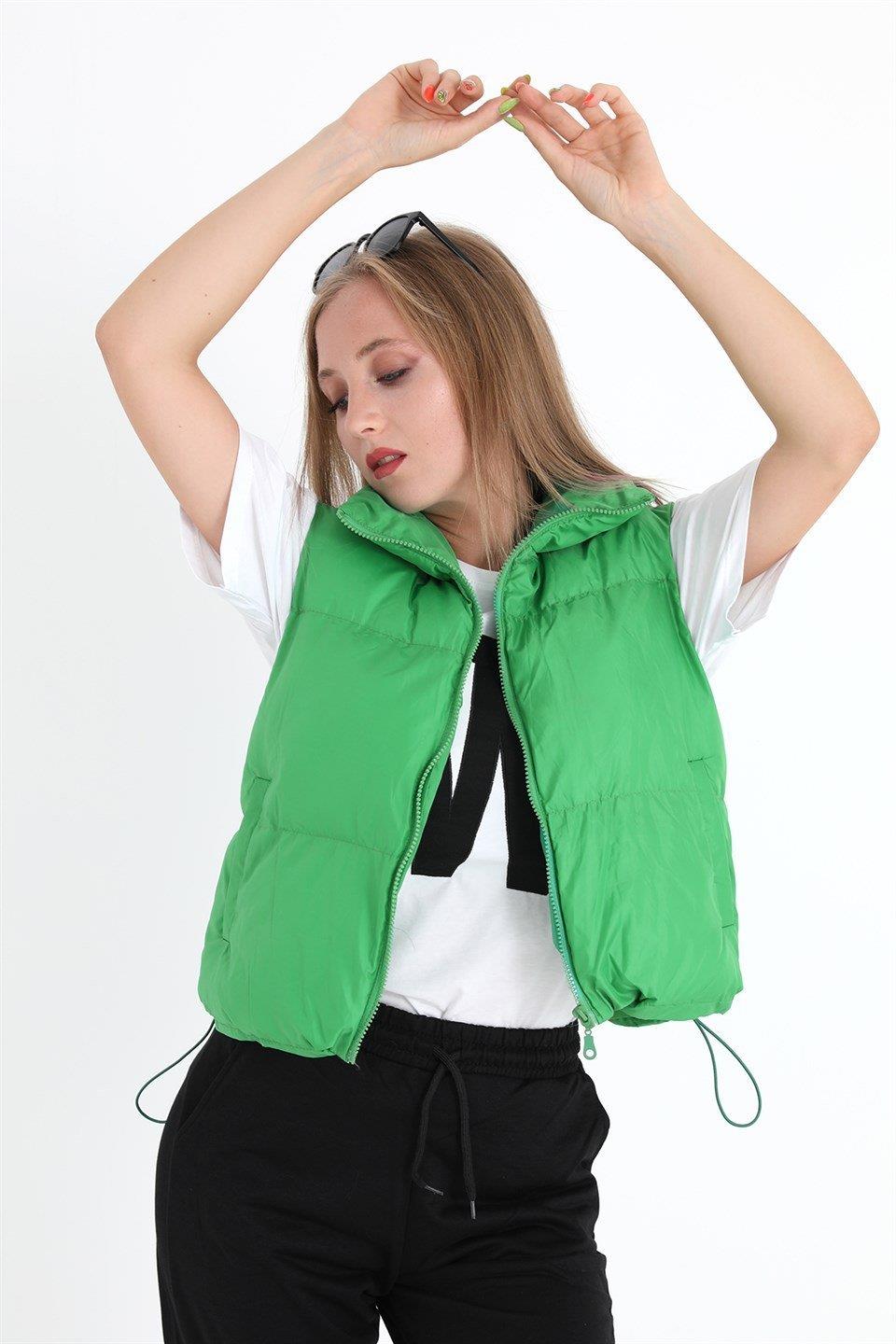 Yelek Önü Fermuarlı Paraşüt Kumaş - Yeşil