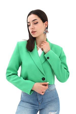 Crop Blazer Kısa Ceket - Yeşil