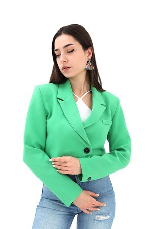 Crop Blazer Kısa Ceket - Yeşil