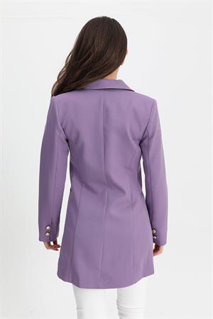 Omuzları Vatkalı Önü Çıtçıtlı Atlas Kumaş Kadın Blazer Ceket - Lila