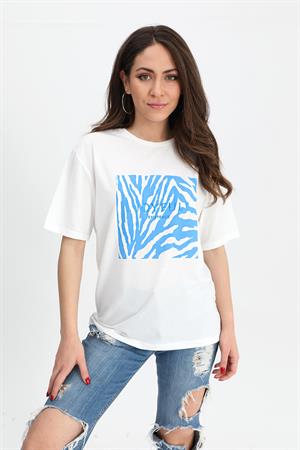 T-shirt Yuvarlak Yaka Zebra Baskılı - Mavi