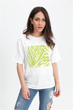 T-shirt Yuvarlak Yaka Zebra Baskılı - Yeşil