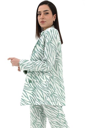 Zebra Desen Oversize Keten Ceket - Mint Yeşili