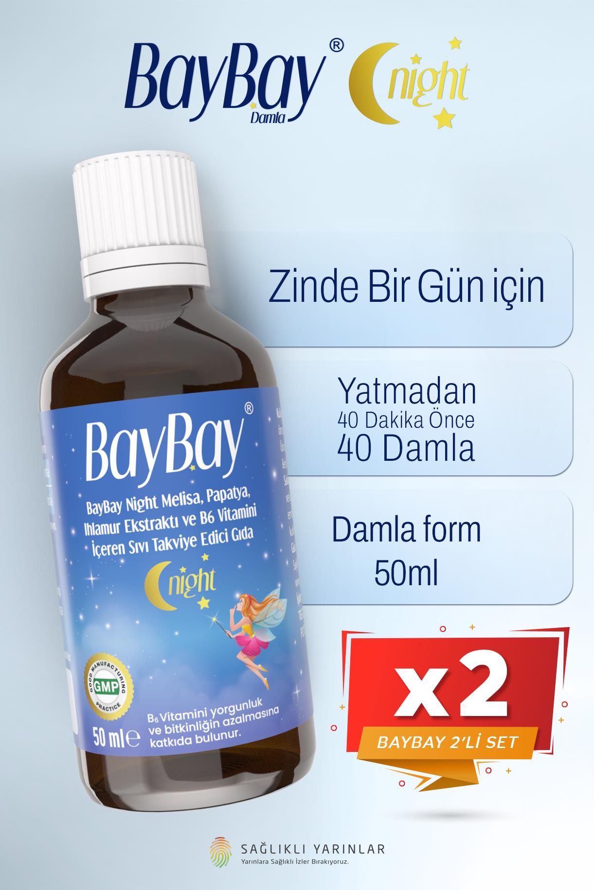 Baybay Night Damla 50 ml x 2 Melisa Içeren Takviye Edici Gıda