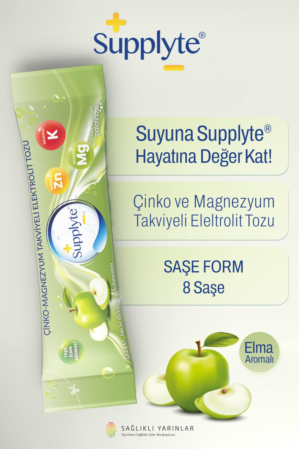 Supplyte Elma Aromalı Elektrolit Tozu 12 gr  8 adet