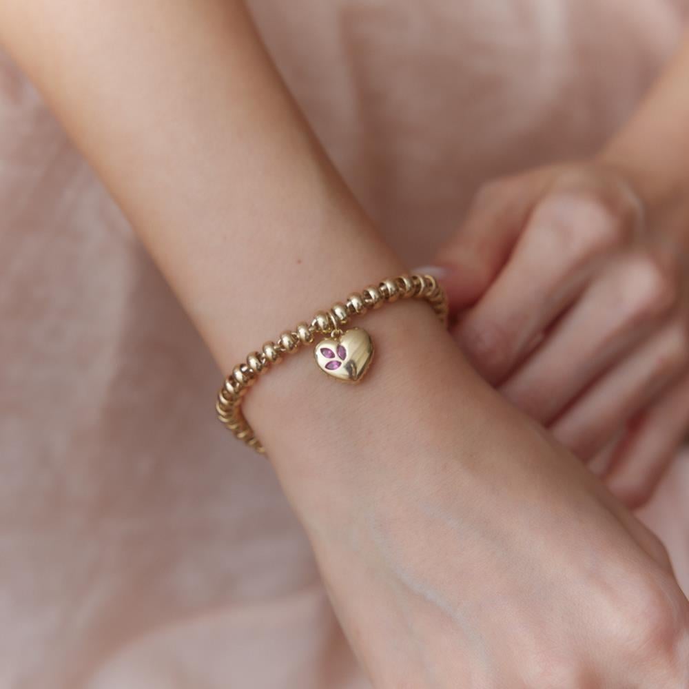 Cetaş Eterna Ruby Kalp Charm Altın Bileklik