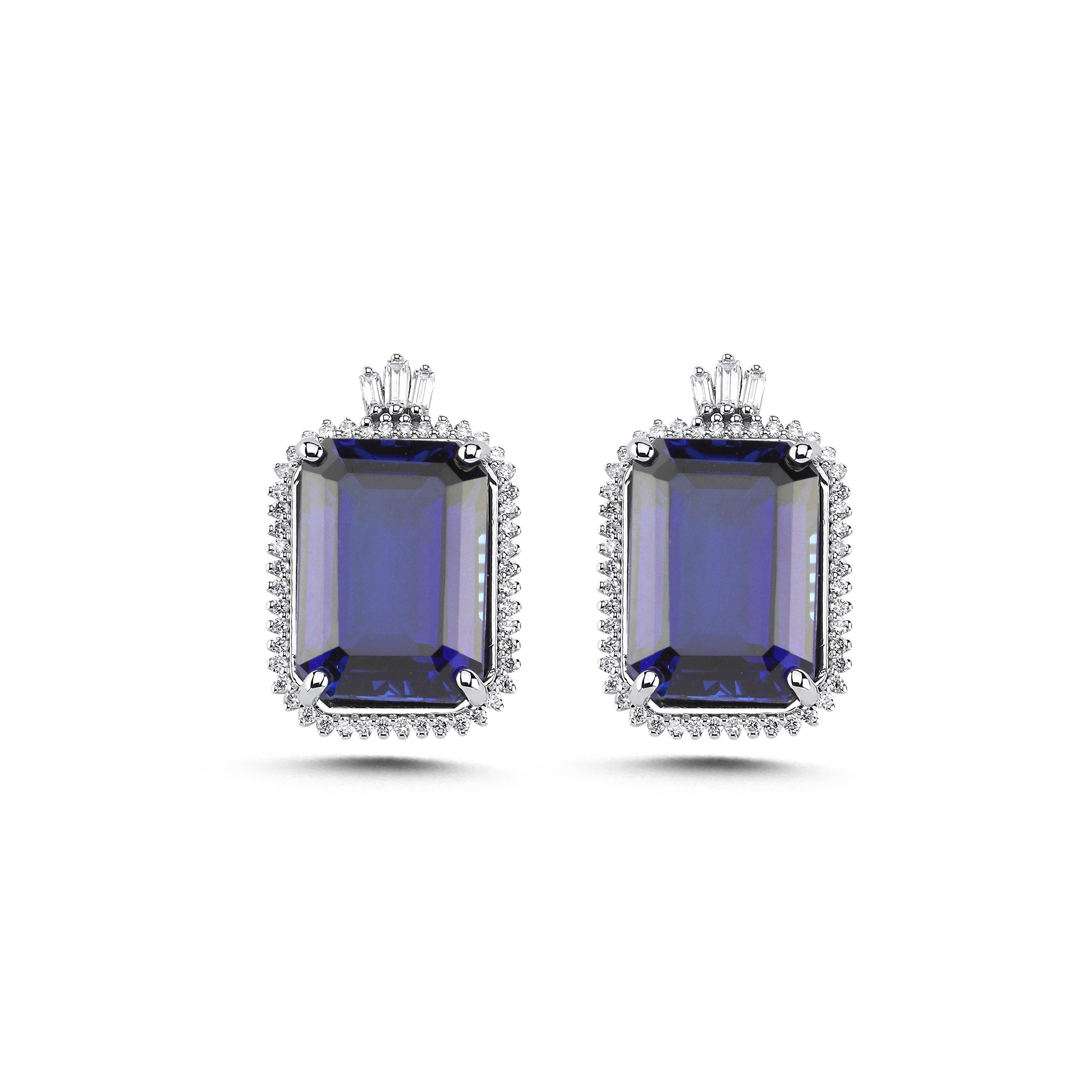 Emerald Kesim Safir Pırlanta Küpe