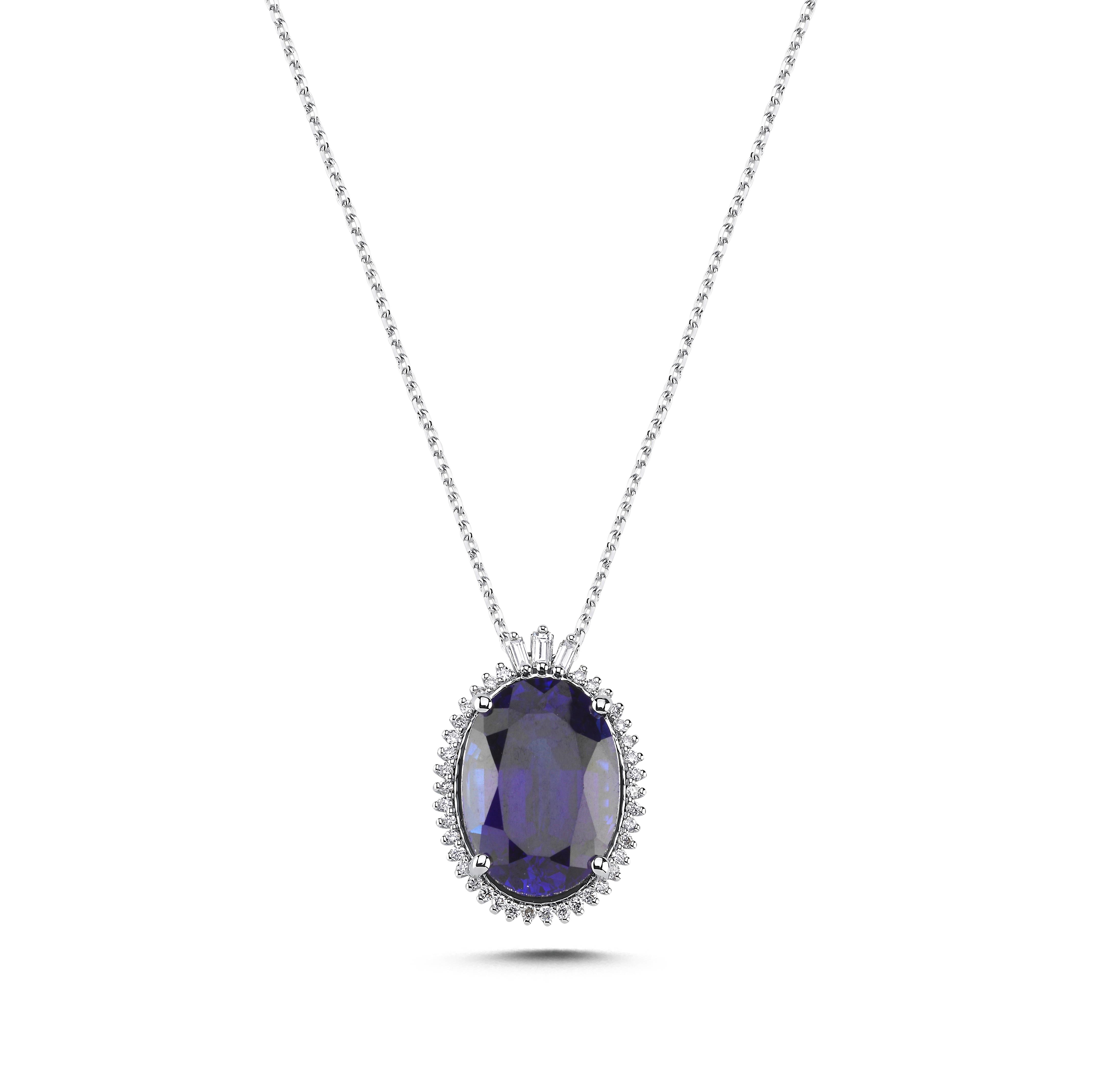 Oval Safir Pırlanta Kolye 