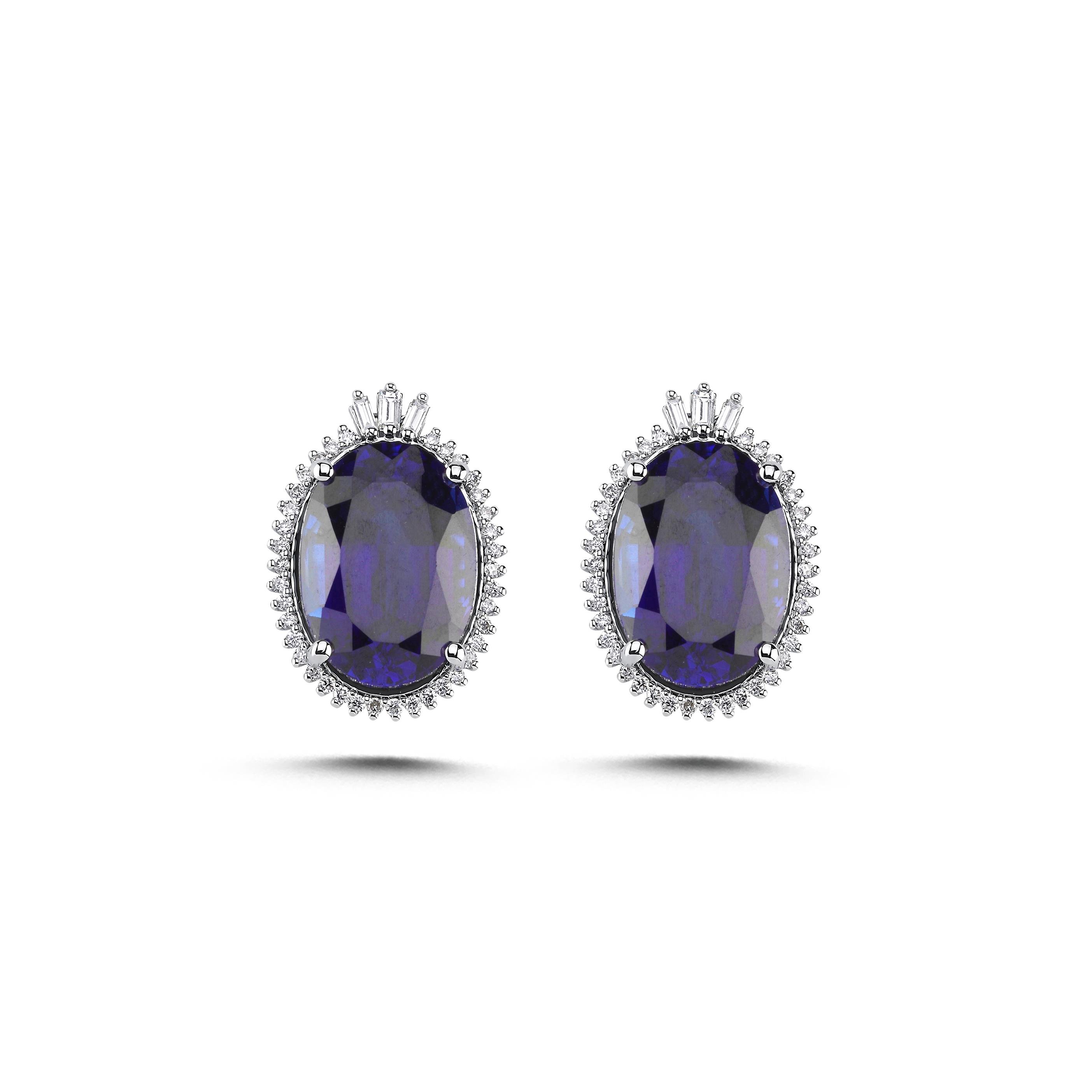 Oval Safir Pırlanta Küpe 