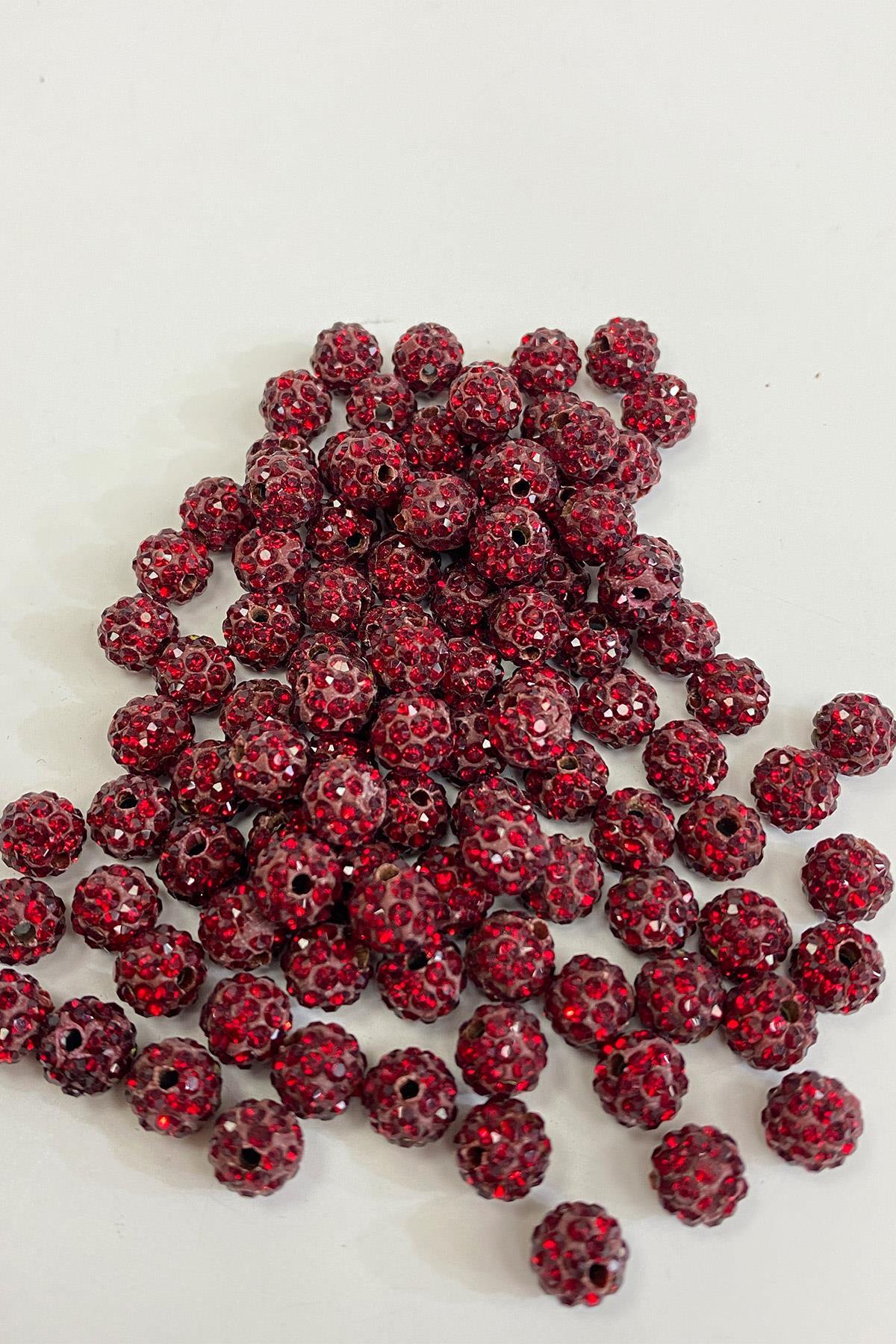 Bordo Parlak Taşlı Boncuk 8 mm