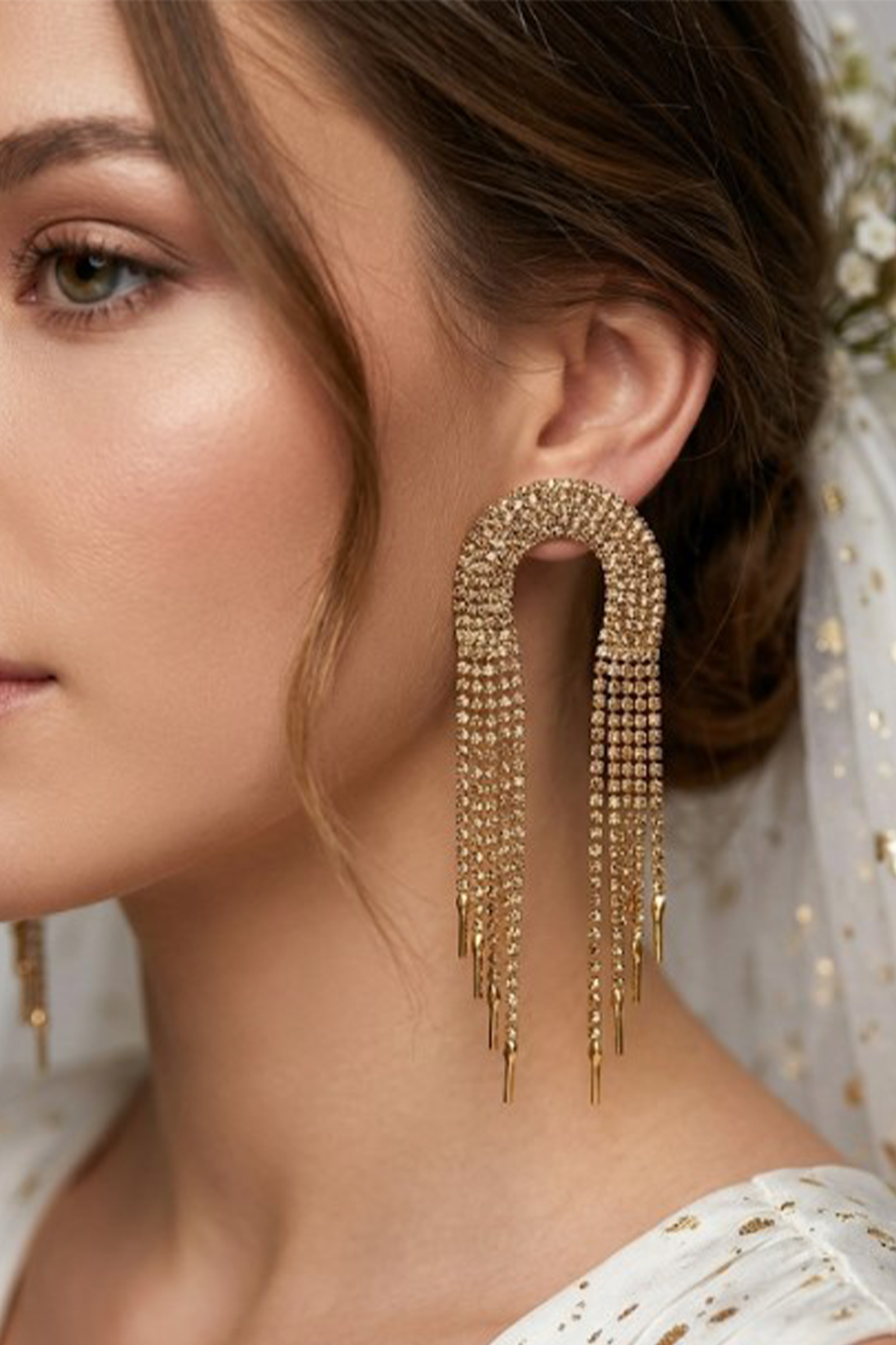 Gold Rengi Sole Düğün Ve Nişan İçin Sallantılı Abiye Gelin Kına Küpesi