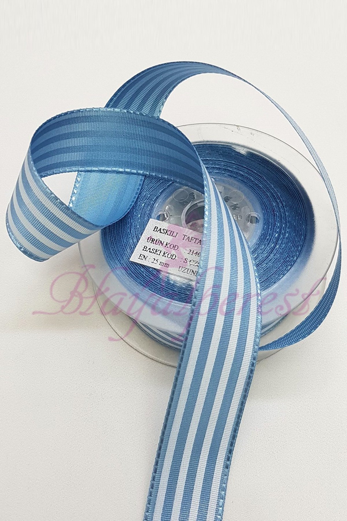 Bebe Mavi Çizgi Baskılı Tafta Kurdele 2,5Cm