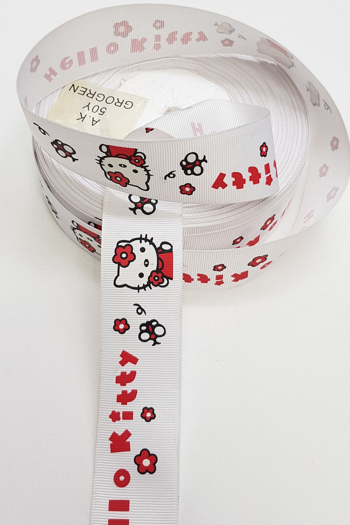 Beyaz Hello Kıtty Baskılı Grogren Kurdele 3 Cm