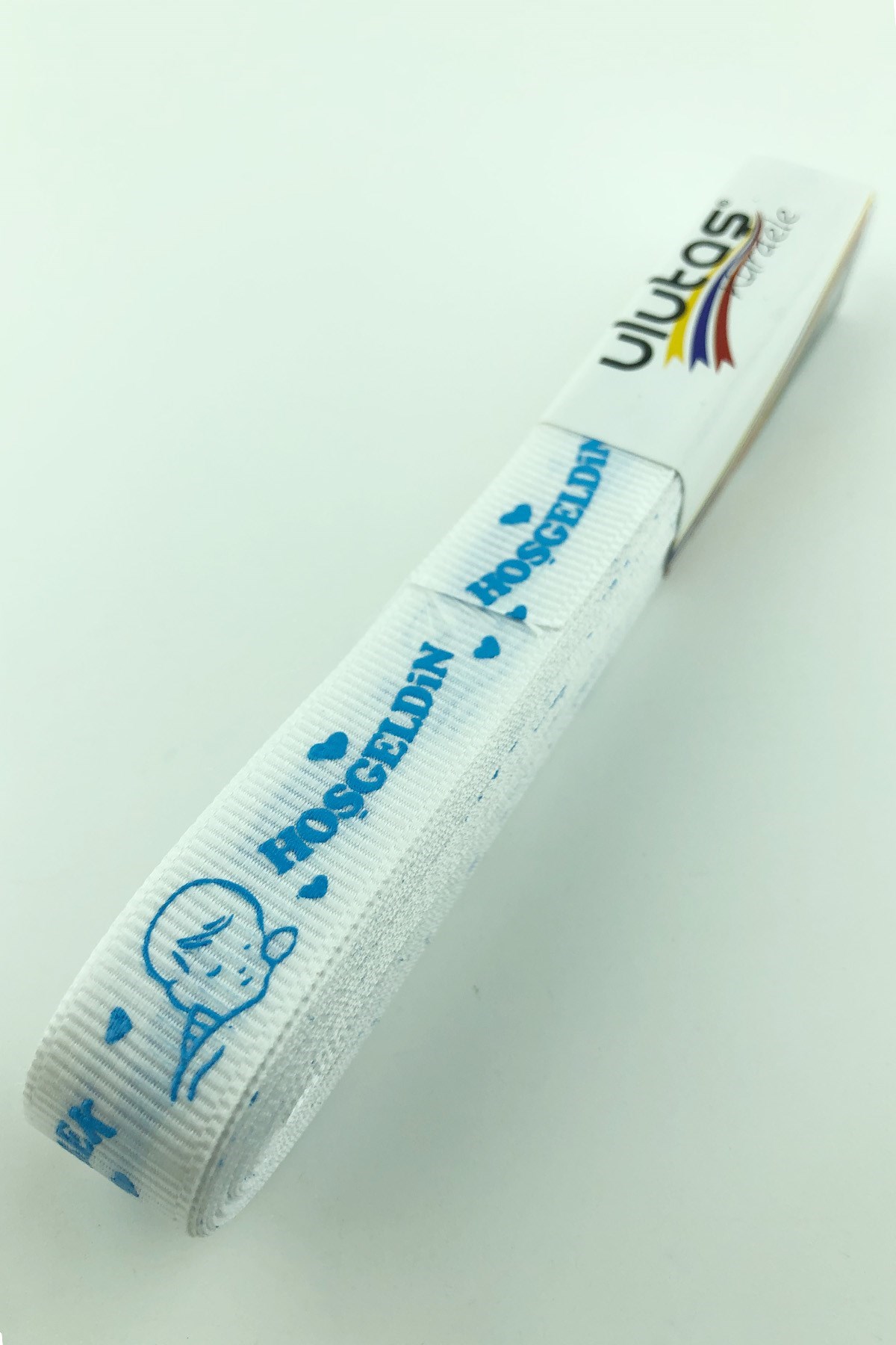 Beyaz Turkuaz Hoşgeldin Bebeğim Baskılı Grogren Kurdele 1,5 cm