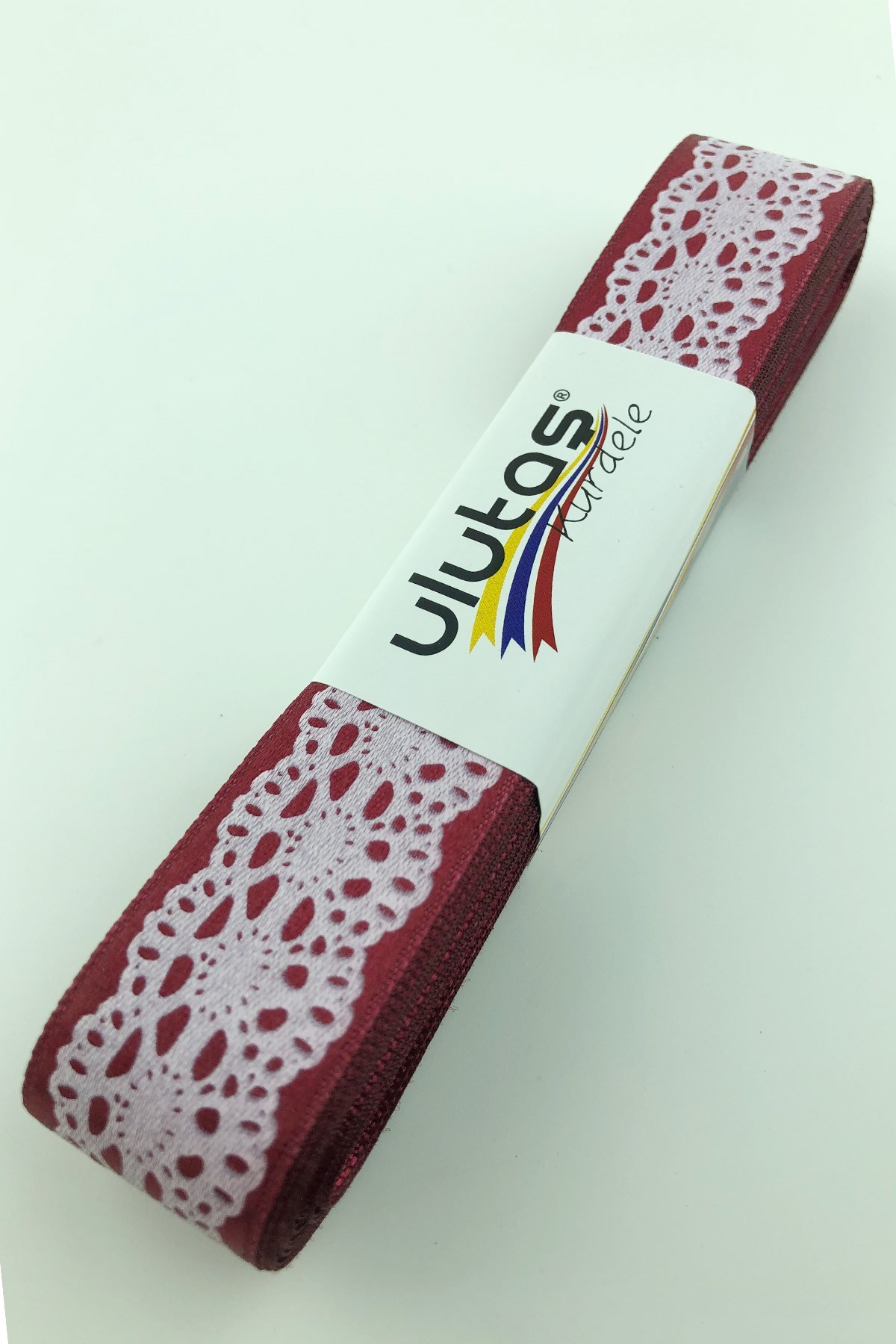Bordo Beyaz Desenli Saten Kurdele 2,5 cm