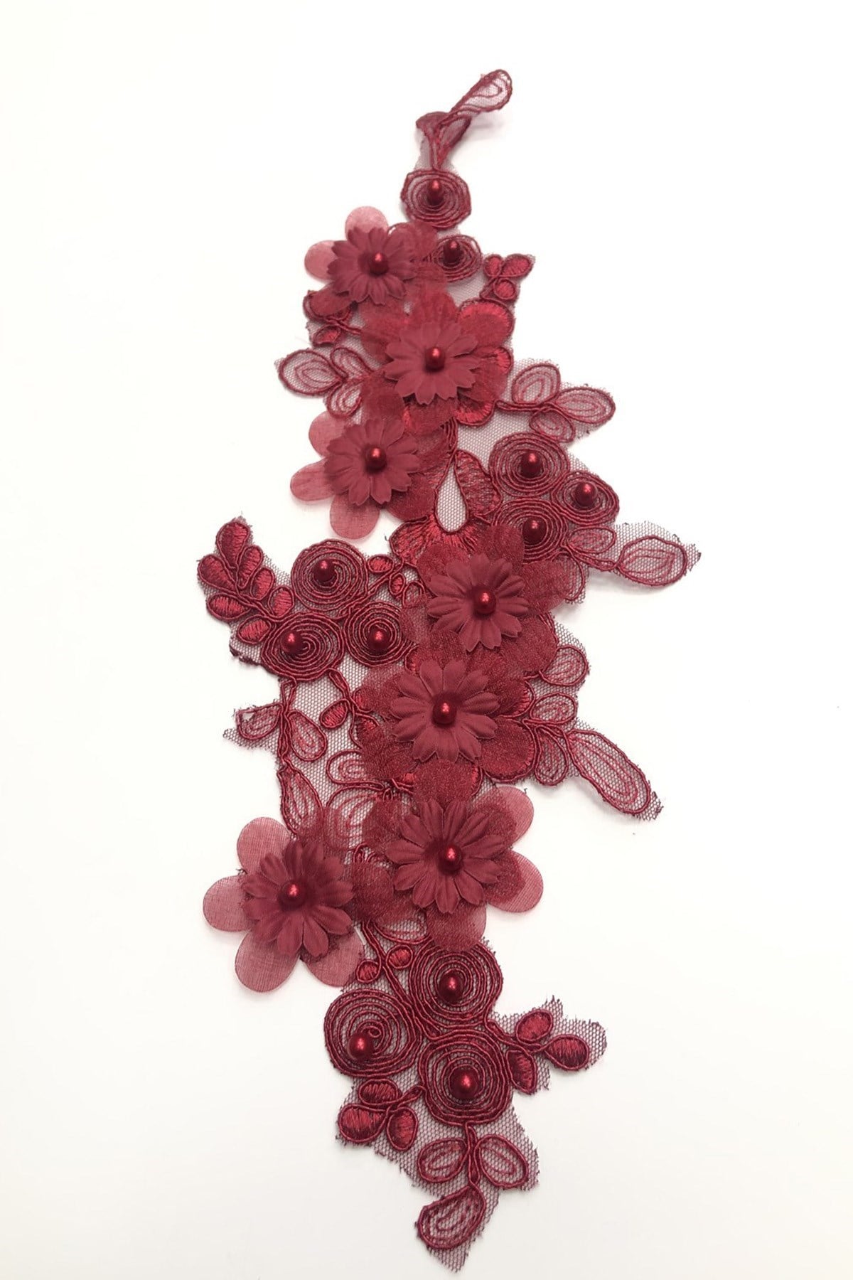 Bordo İnci İşlemeli Parça Güpür Dantel