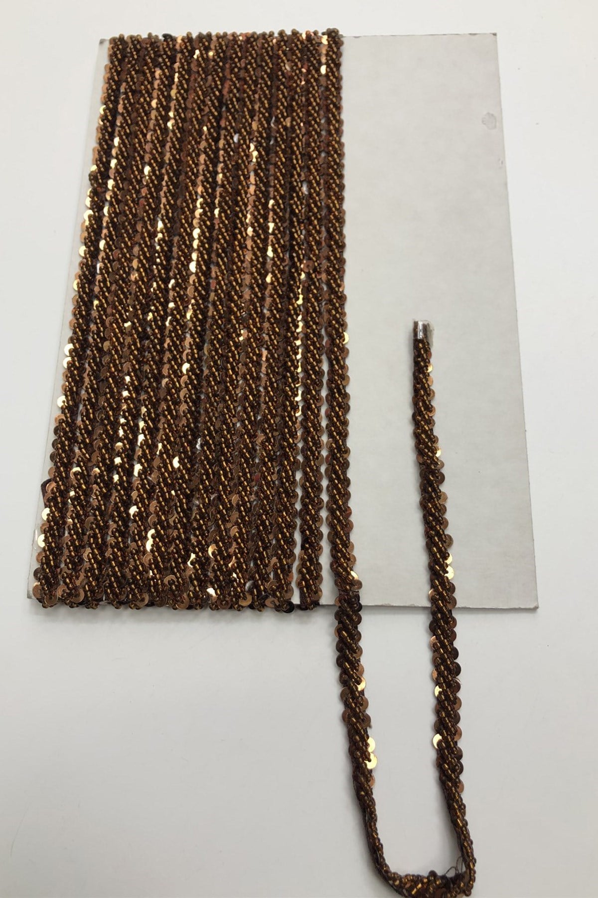 Bronz Renk Boncuk İşlemeli Şerit 1 cm