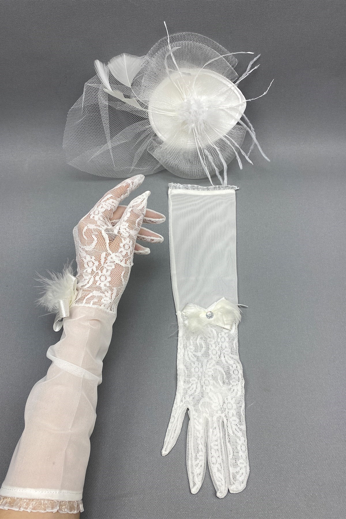 Dantelli Gelin Eldiveni ve Nikah Şapkası