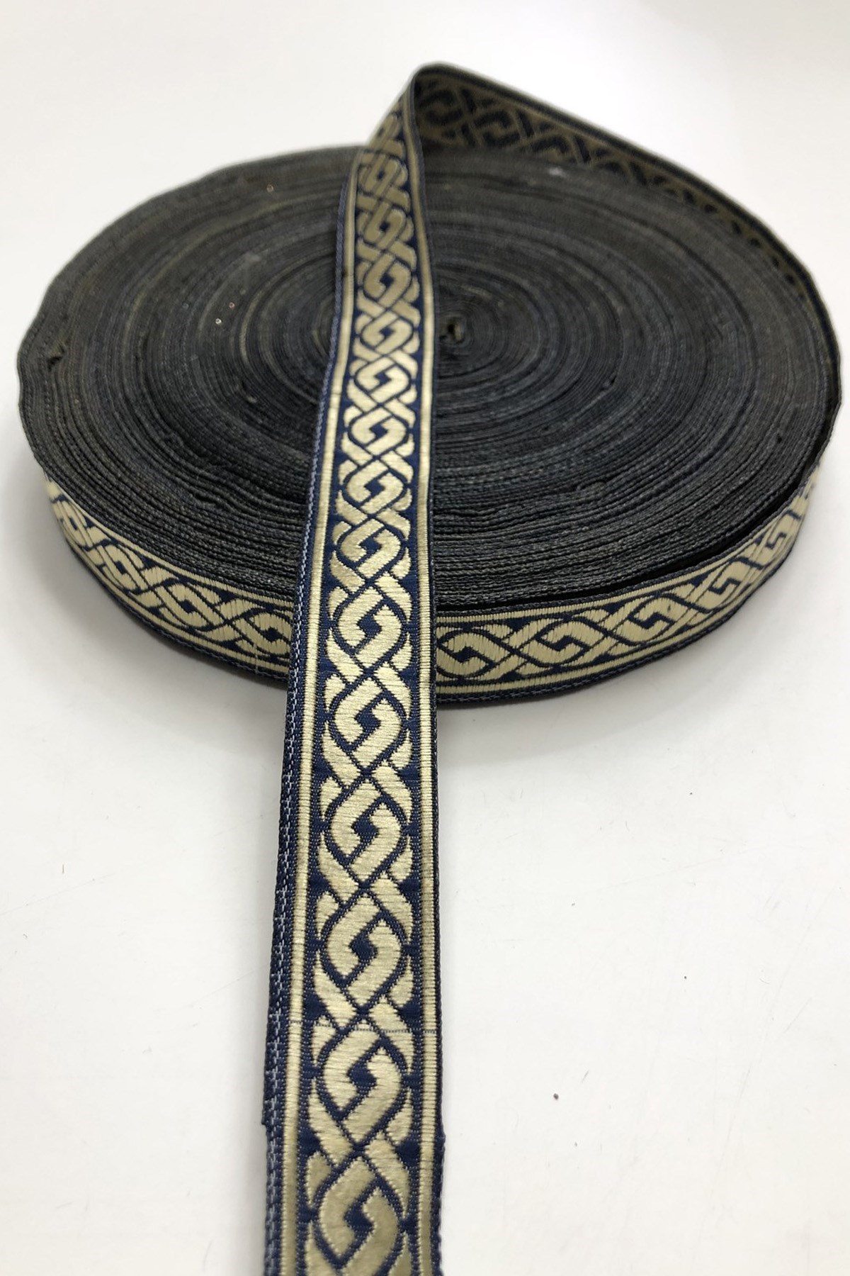 Desenli Lacivert Baskı Kurdele 2 cm