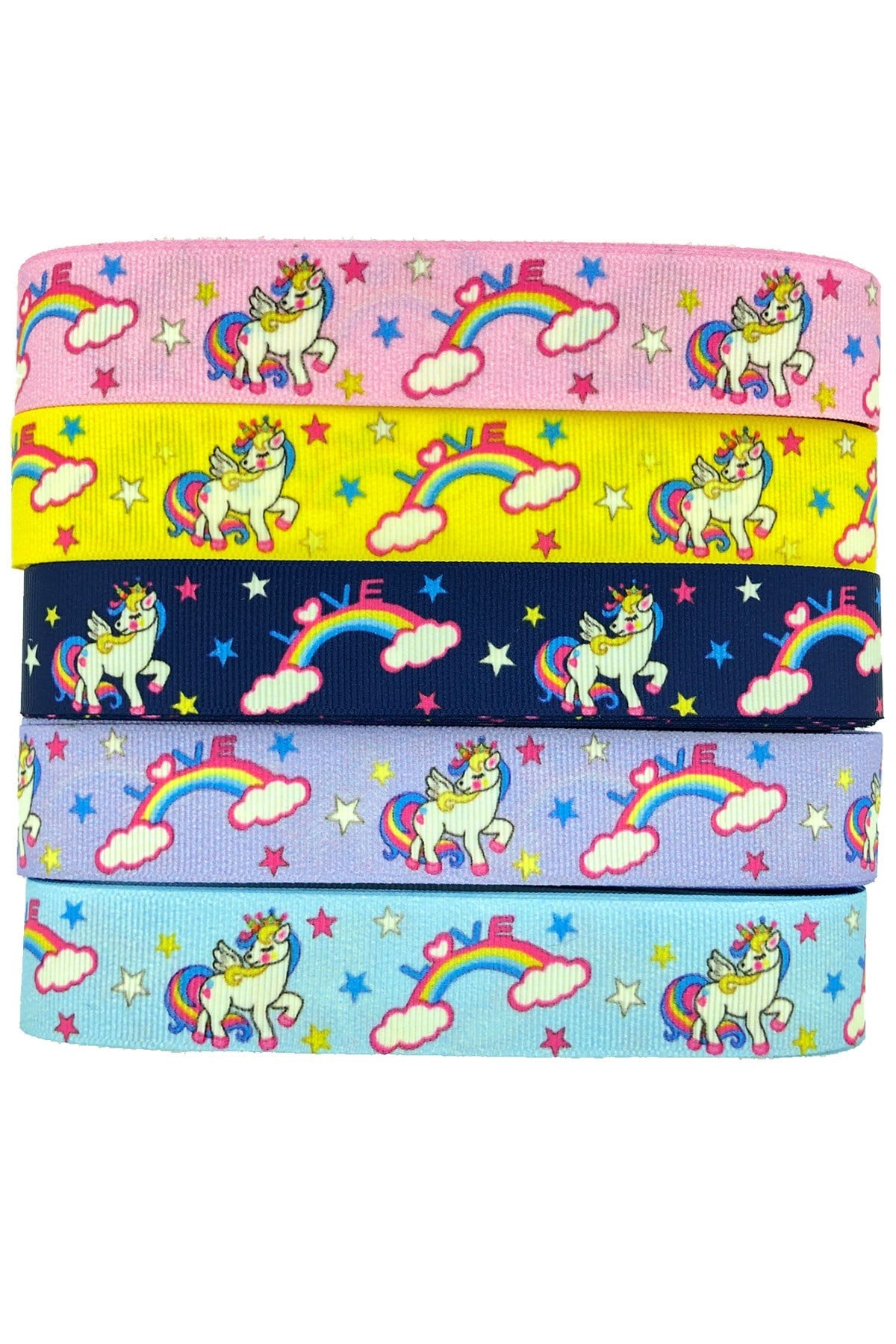 Gök Guşağı Unicorn Baskılı Grogren Kurdele