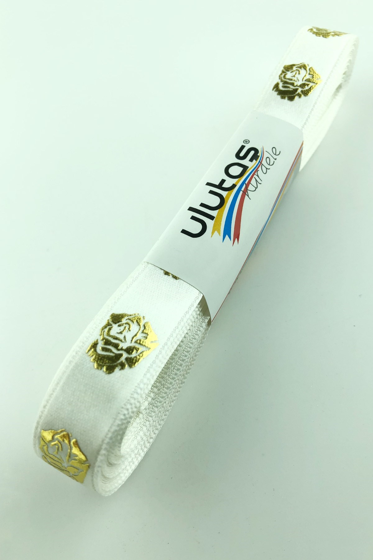 Gold Gül Varak Baskılı Saten Kurdele 1,5 cm
