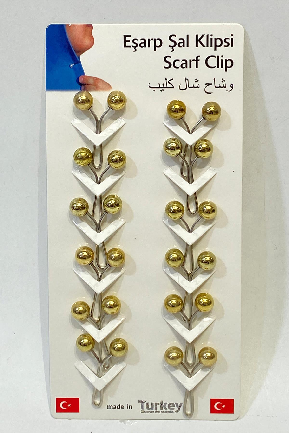 Gold İncili Eşarp Klipsi,Eşarp İğnesi 12 Adet
