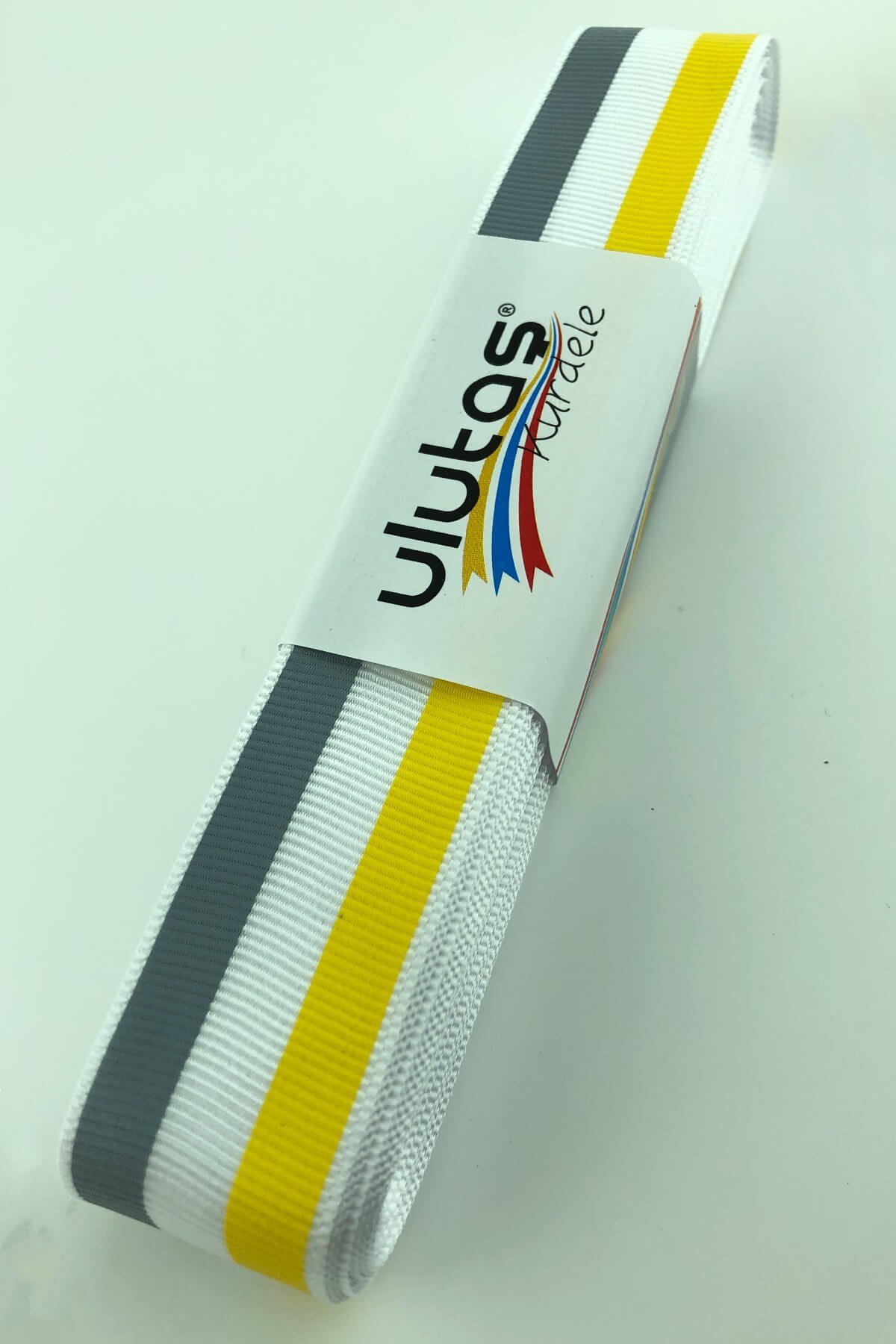 Gri Sarı Çizgi Baskılı Grogren Kurdele 10 mt