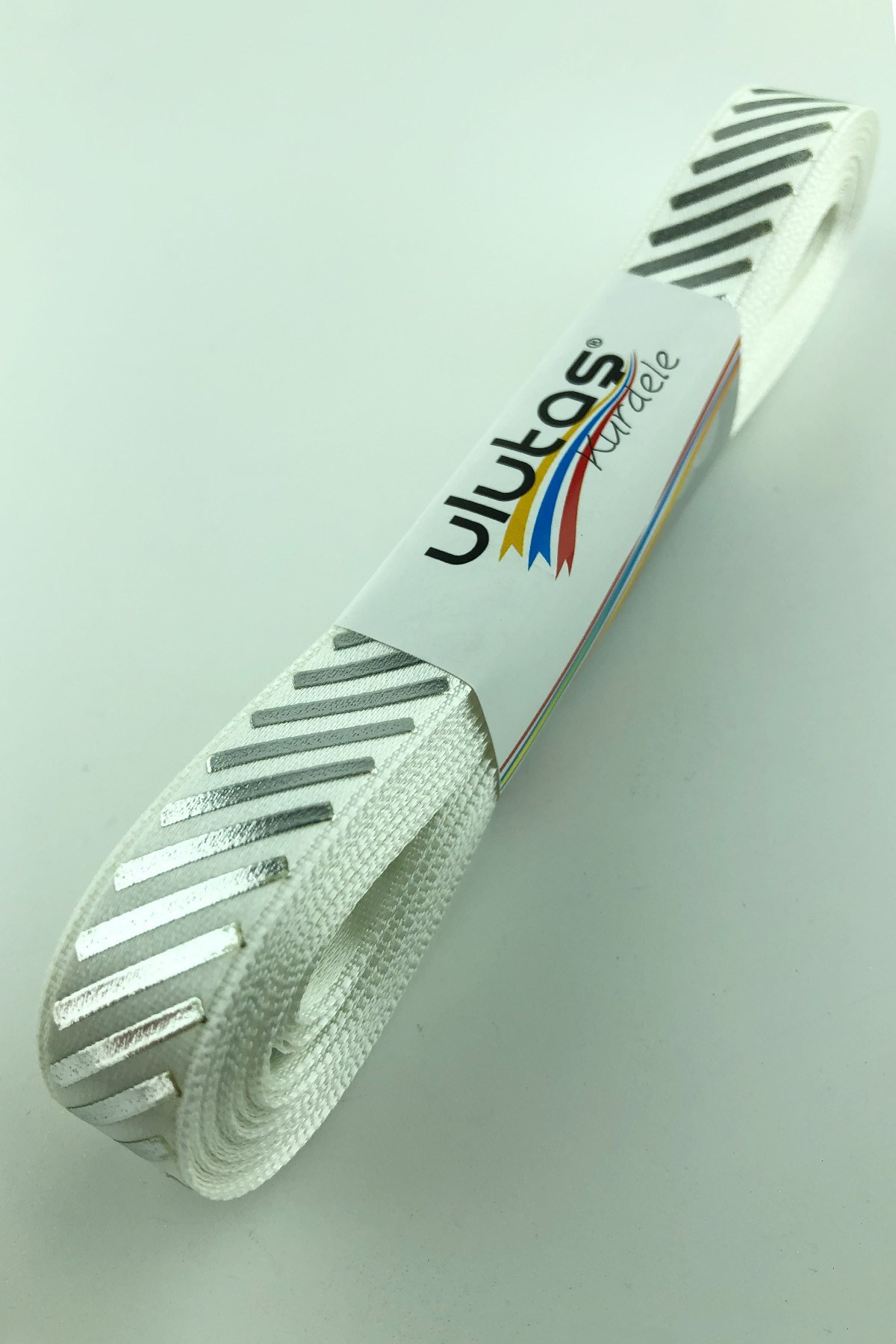 Gümüş Çapraz Varak Baskılı Saten Kurdele 1,5 cm