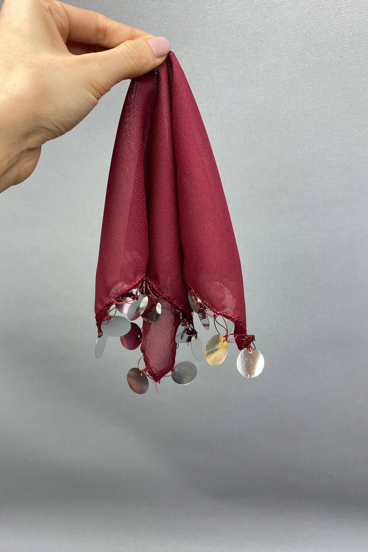 Gümüş Pullu Lüx Halay Mendili 5 Adet Bordo