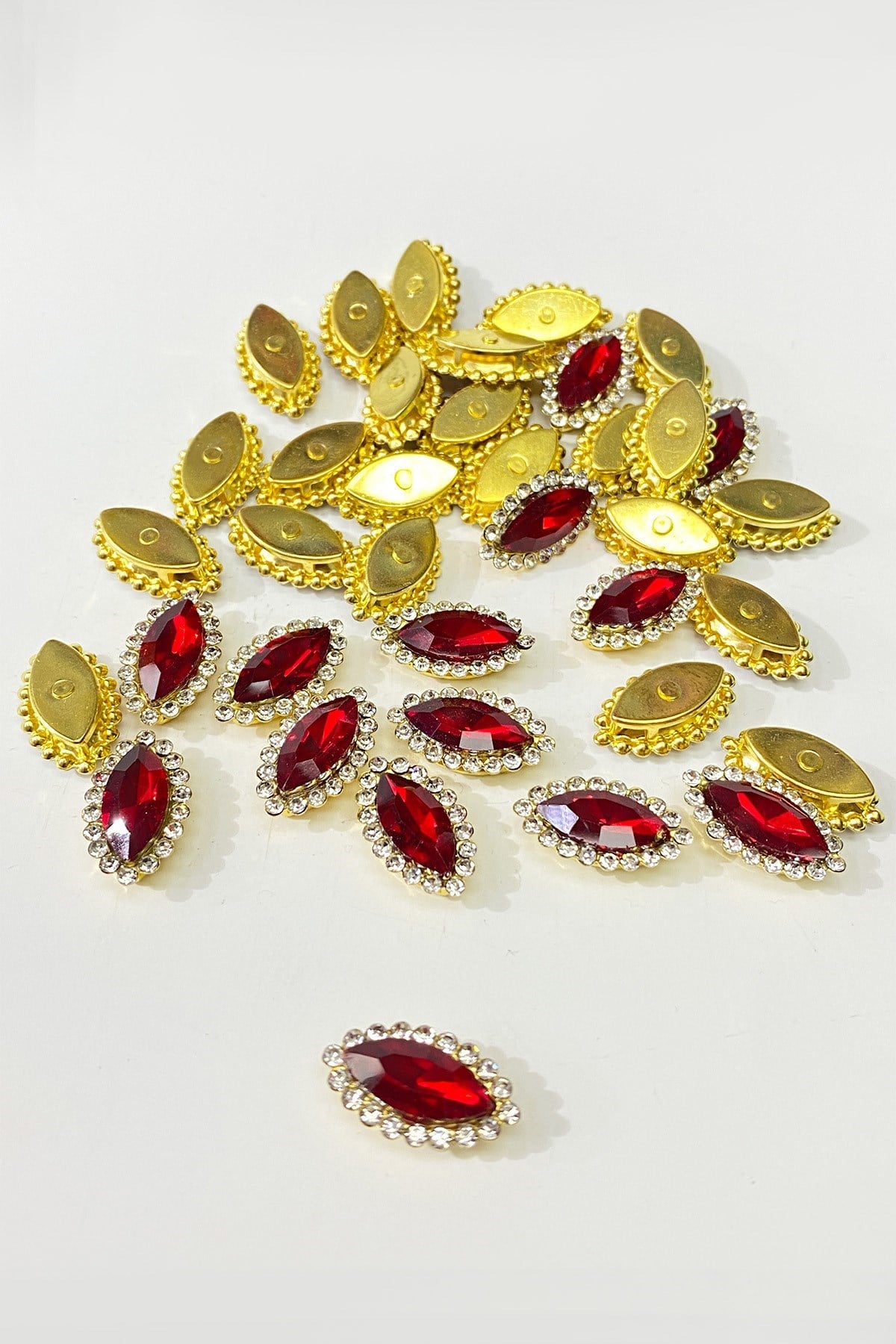 Kırmıızı  Gold Kasalı Mekik Dikme Taş 10 Adet