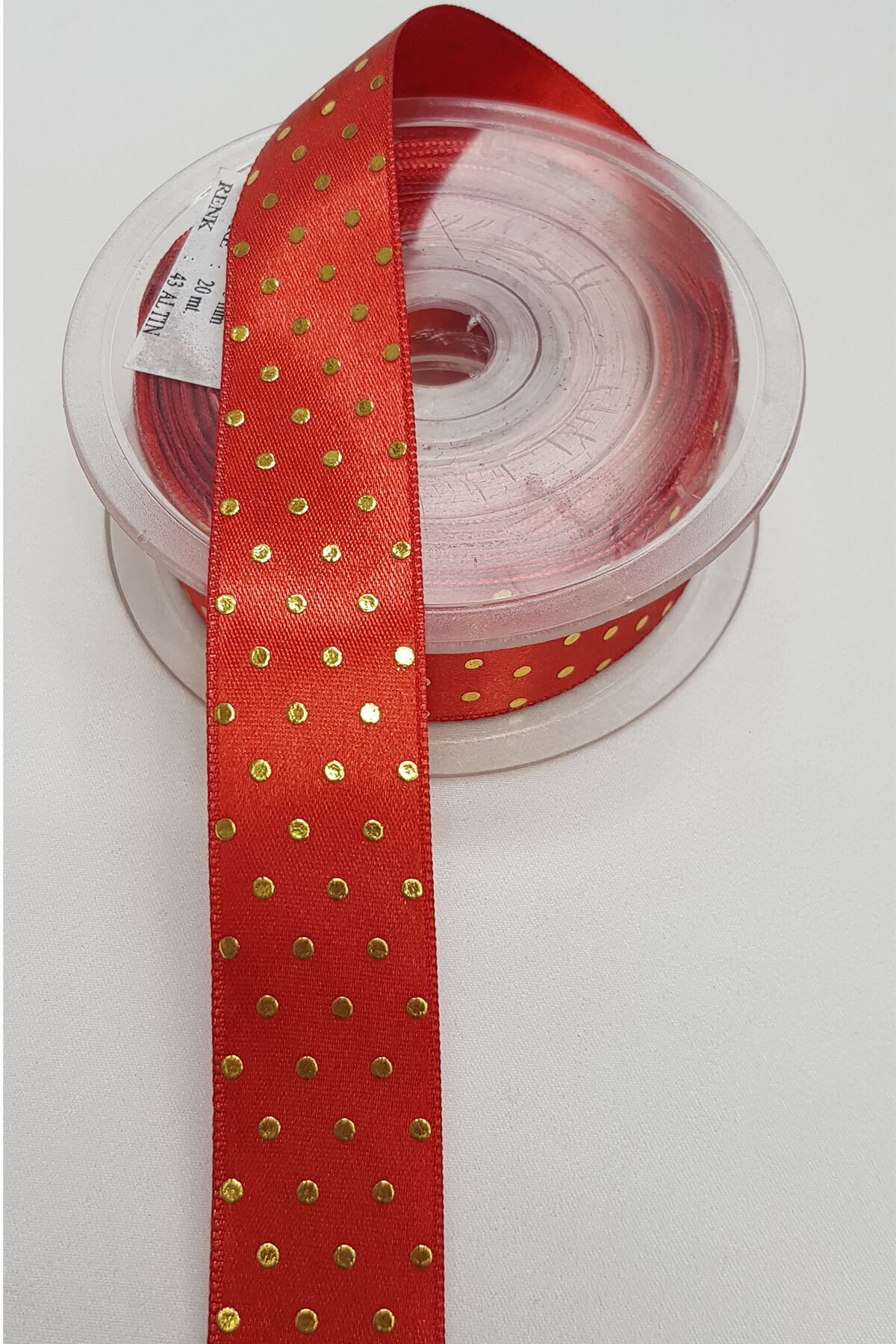 Kırmızı Puantiye Baskılı Saten Kurdele 2,5Cm