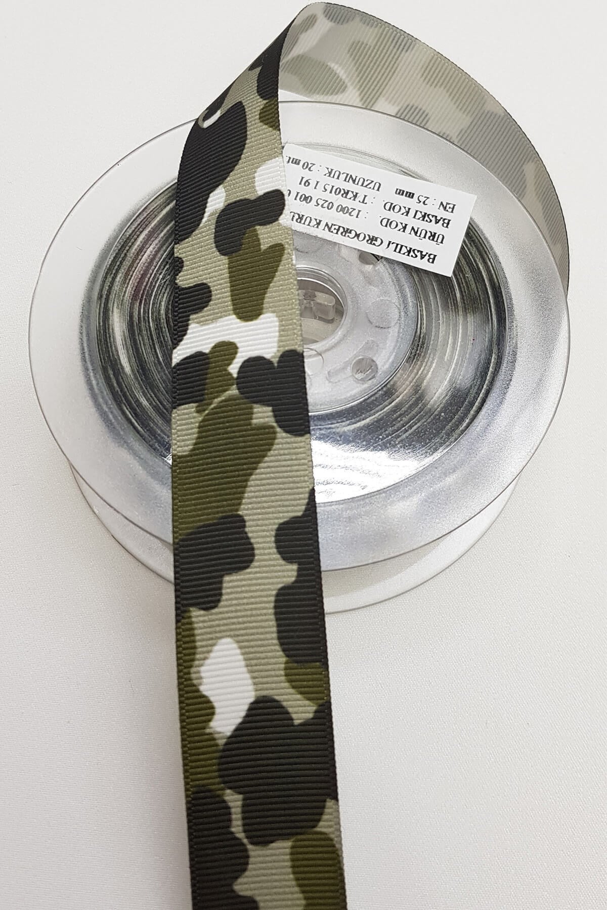Koyu Yeşil Kamuflaj Baskılı Grogren Kurdele 2,5Cm
