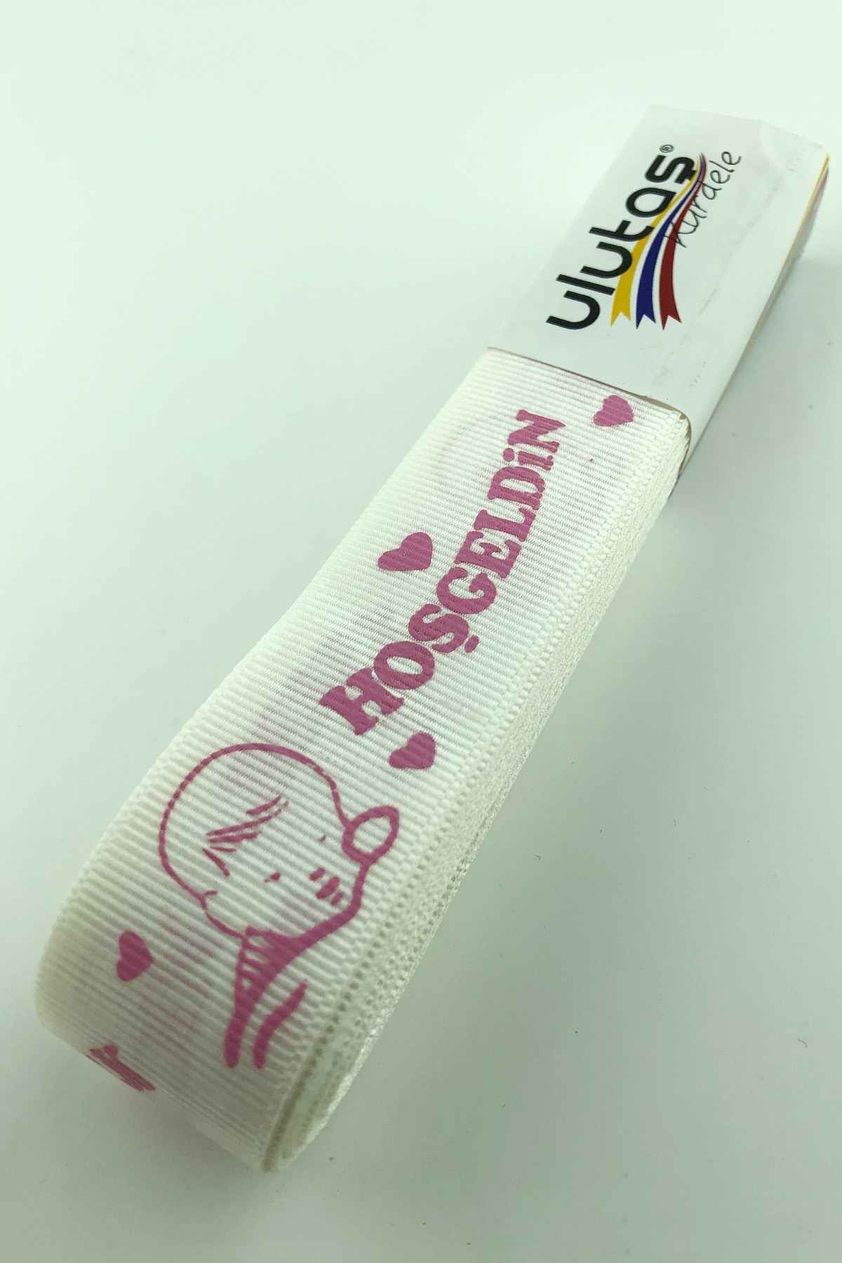 Krem Pembe Hoşgeldin Bebeğim Baskılı Grogren Kurdele 2,5 cm