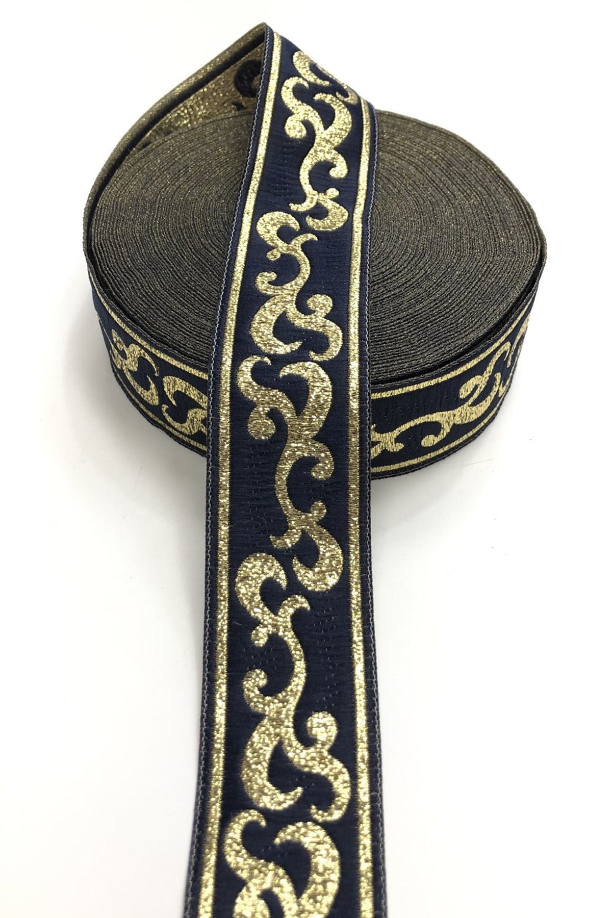 Lacivert Baskılı Kurdele 3,5 cm