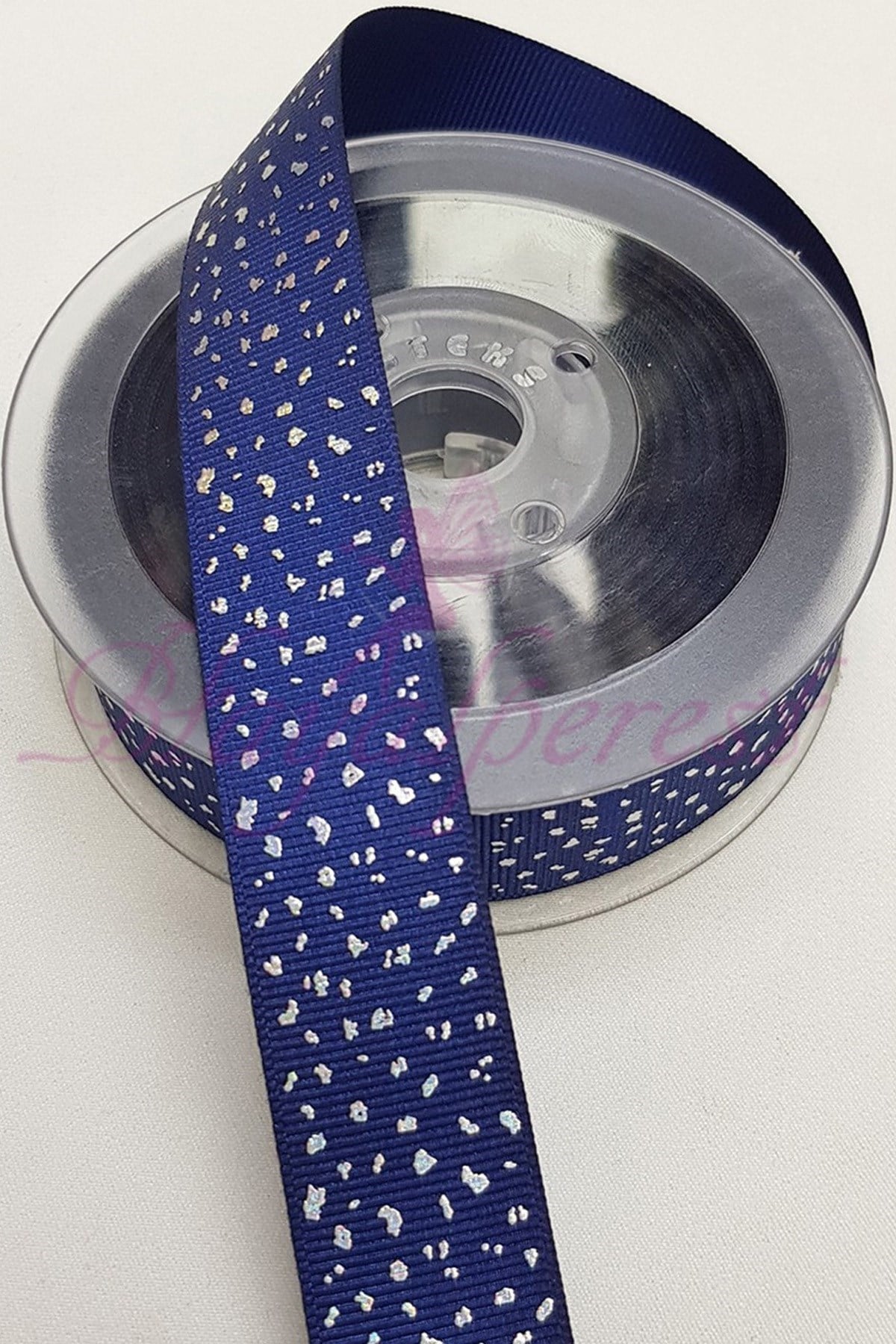 Lacivert Varak Baskılı Grogren Kurdele 2,5Cm