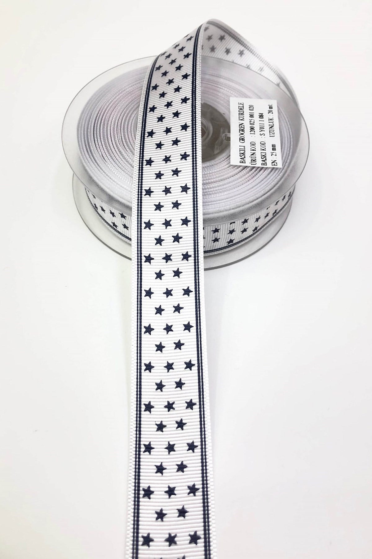 Lacivert Yıldızlı Baskılı Grogren Kurdele 2,5Cm