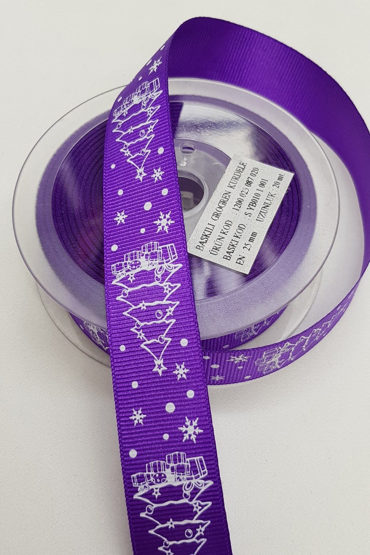 Mor Yılbaşı Agacı Grogren Kurdele 2,5 cm