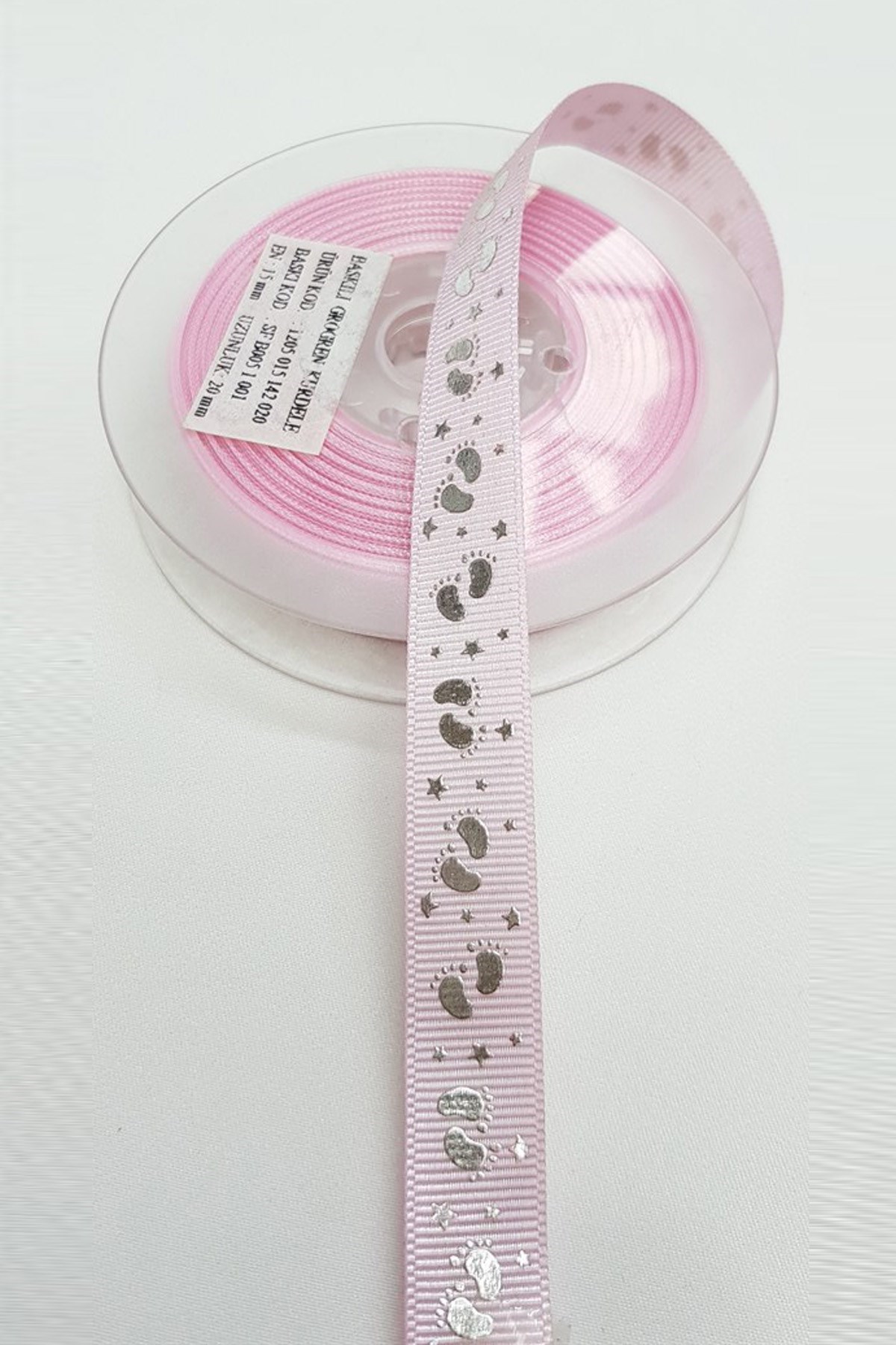 Pembe Altın Sarısı Grogren Kurdele Bebek Temalı 1,5 cm