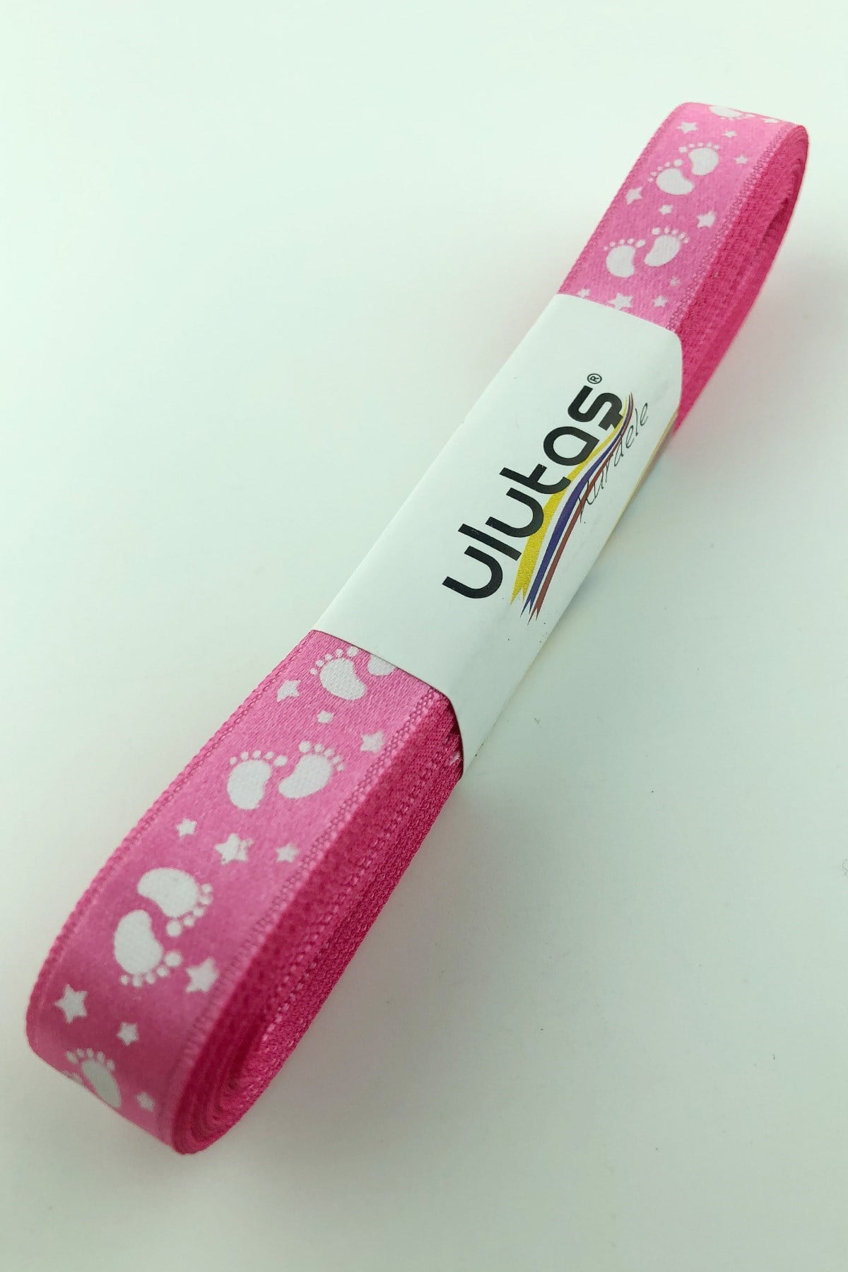 Pembe Bebek Ayağı Figür Baskılı Saten Kurdele 1,5 cm