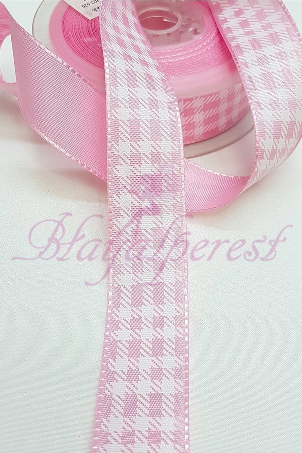 Pembe Kare Baskılı Tafta Kurdele 2,5Cm