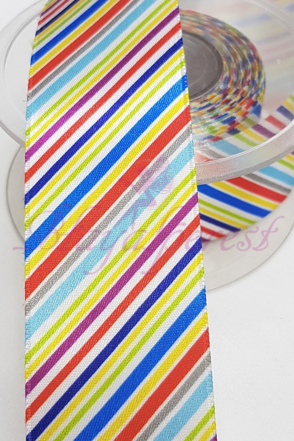 Rengarenk Çizgi Baskılı Saten Kurdele 4Cm