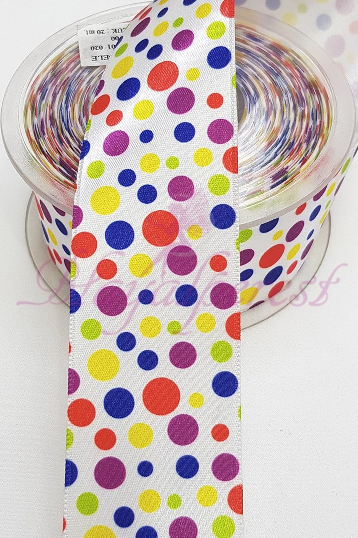 Renkli Puantiye Baskılı Saten Kurdele 4Cm