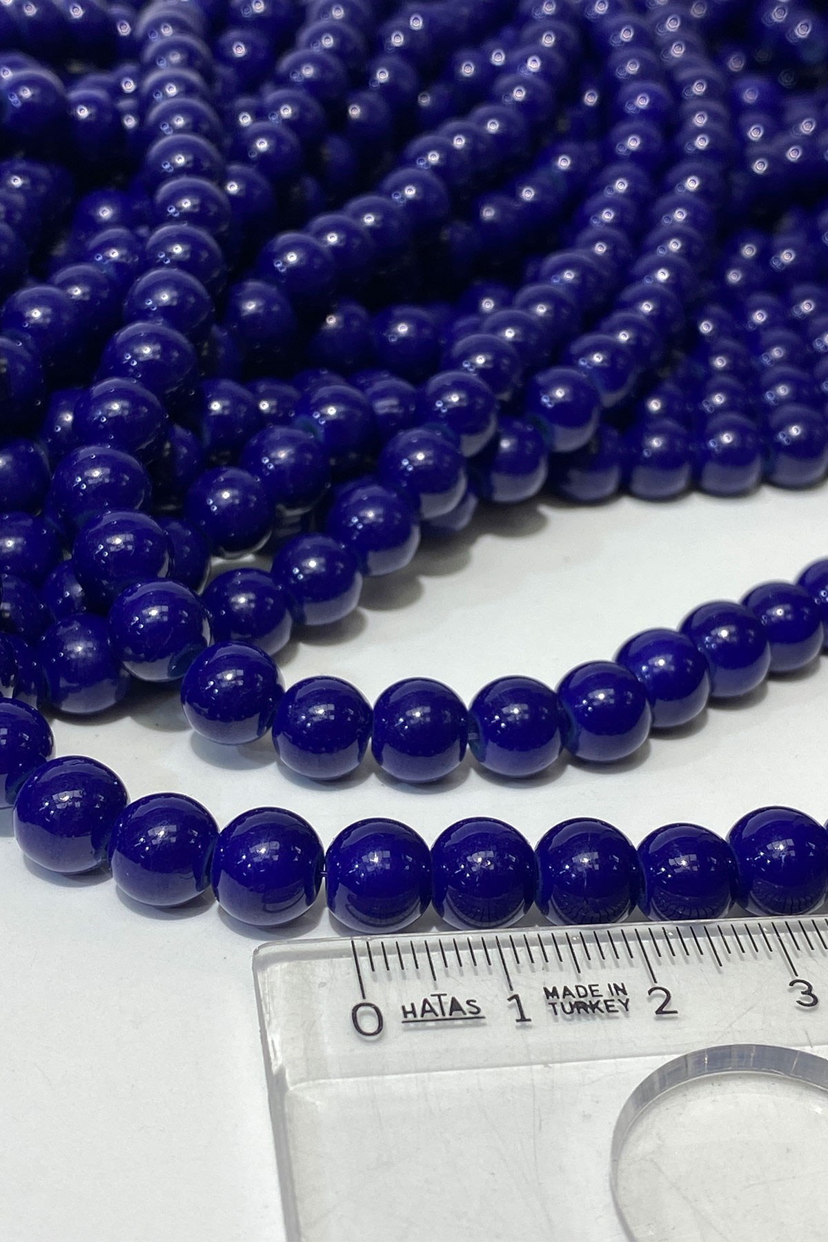 Saks Mavi Desenli Dizi Cam Boncuk 8 mm
