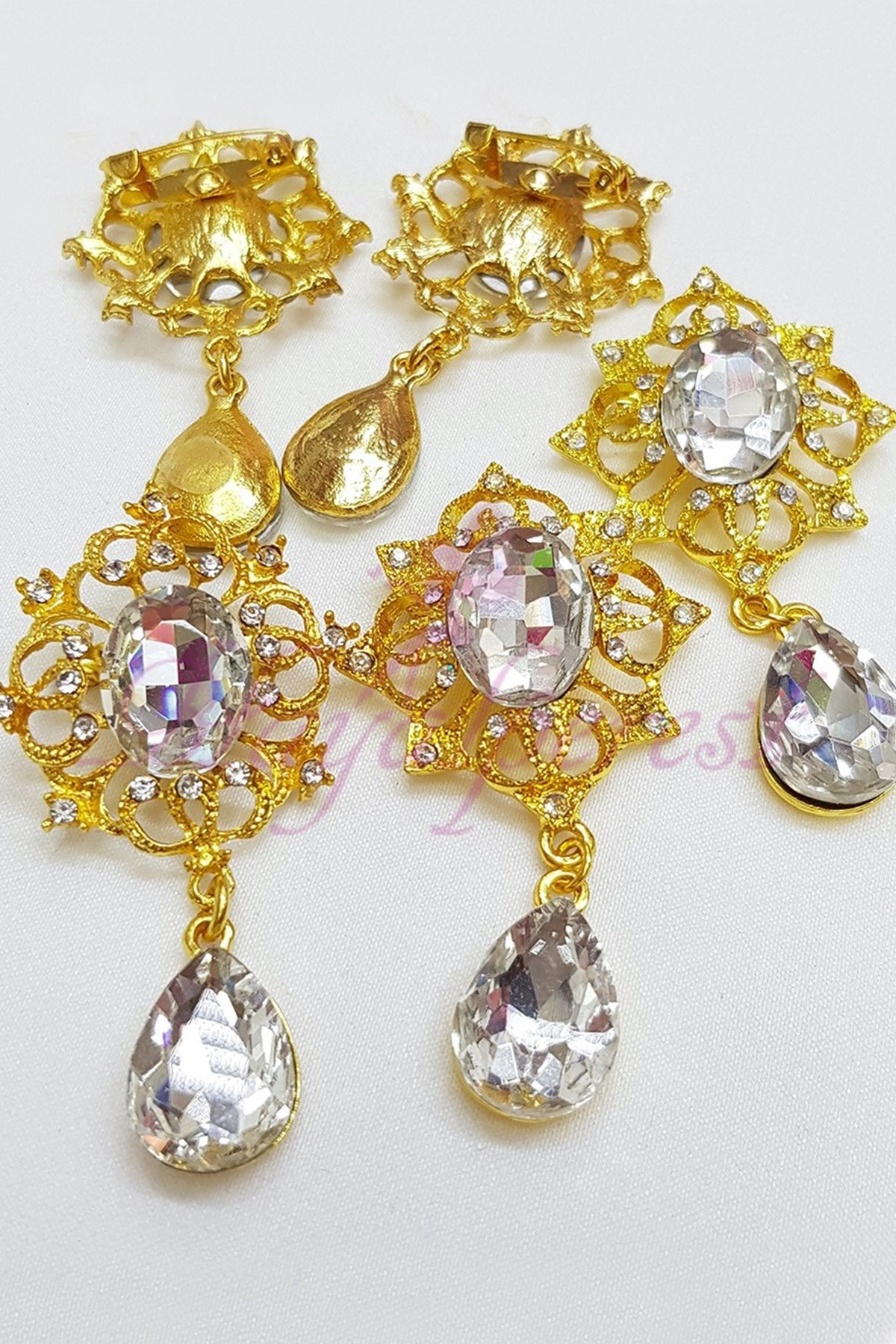 Sarı Damlalı Kristal Taşlı Broş