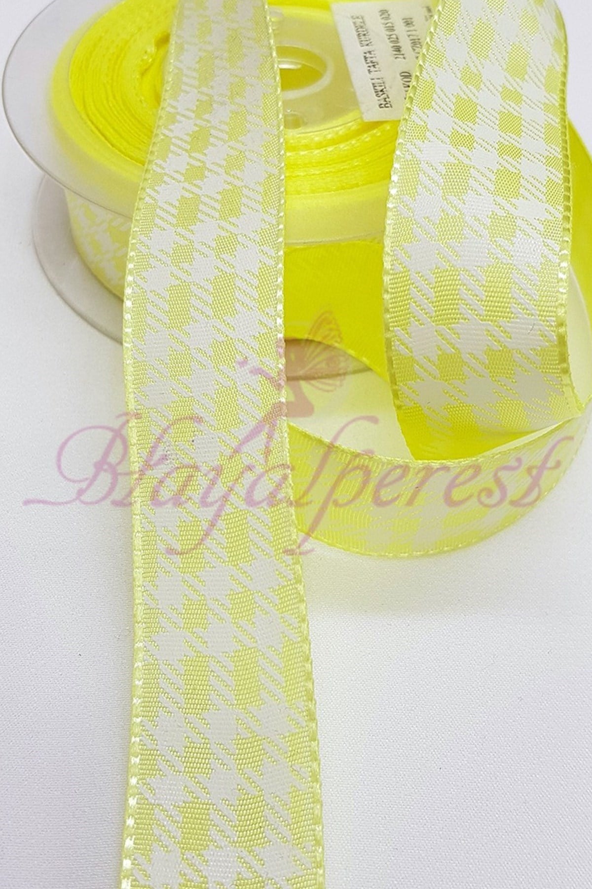 Sarı Kare Baskılı Tafta Kurdele 2,5Cm