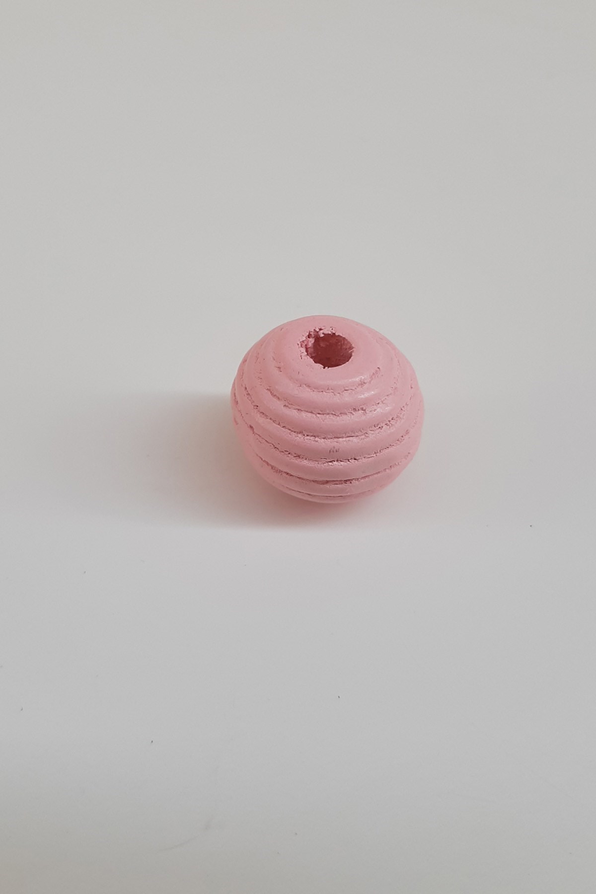 Silindir Çizgili Pembe Ahşap Boncuk