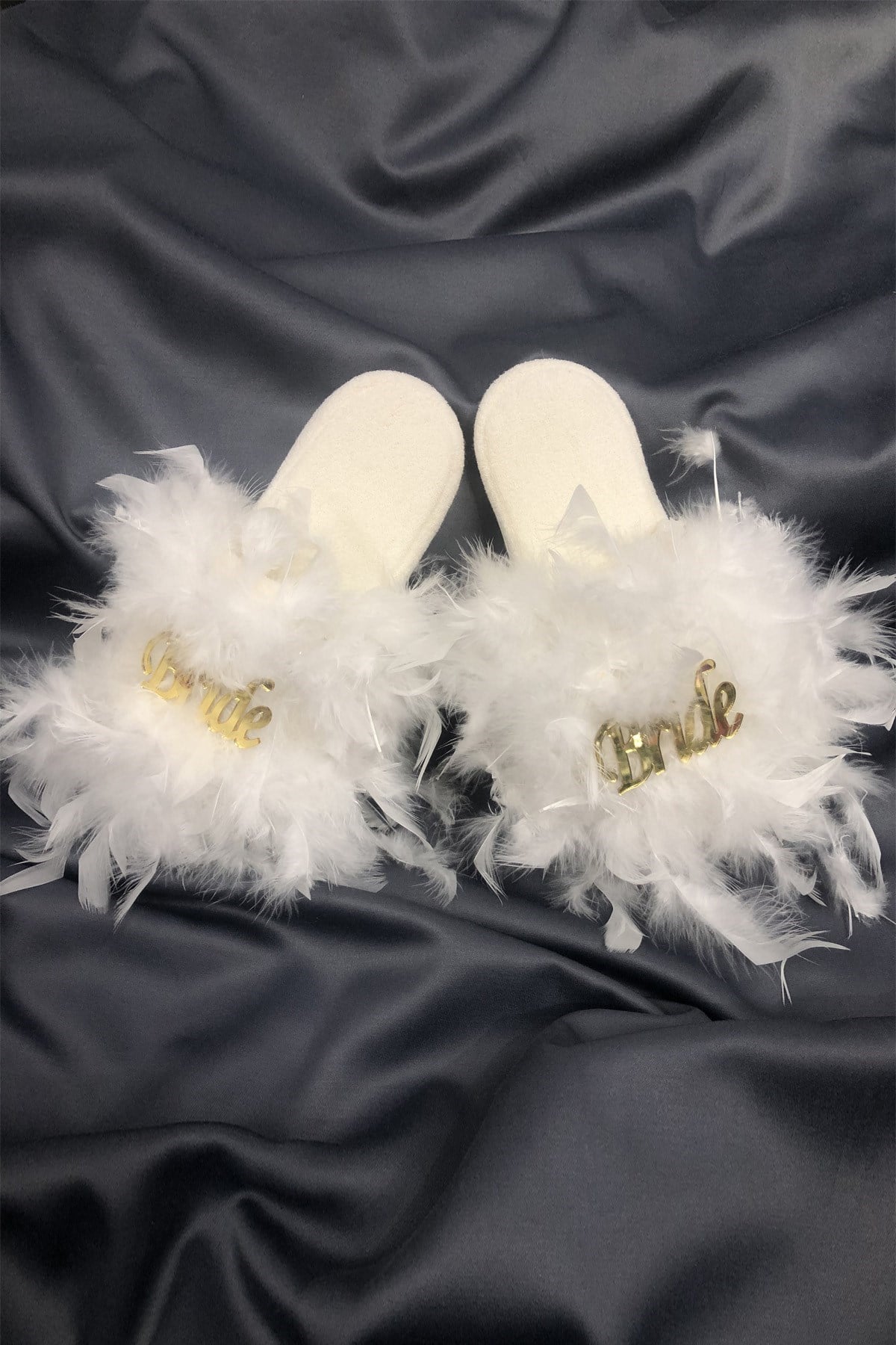Tüylü Gold Bride Gelin Terliği