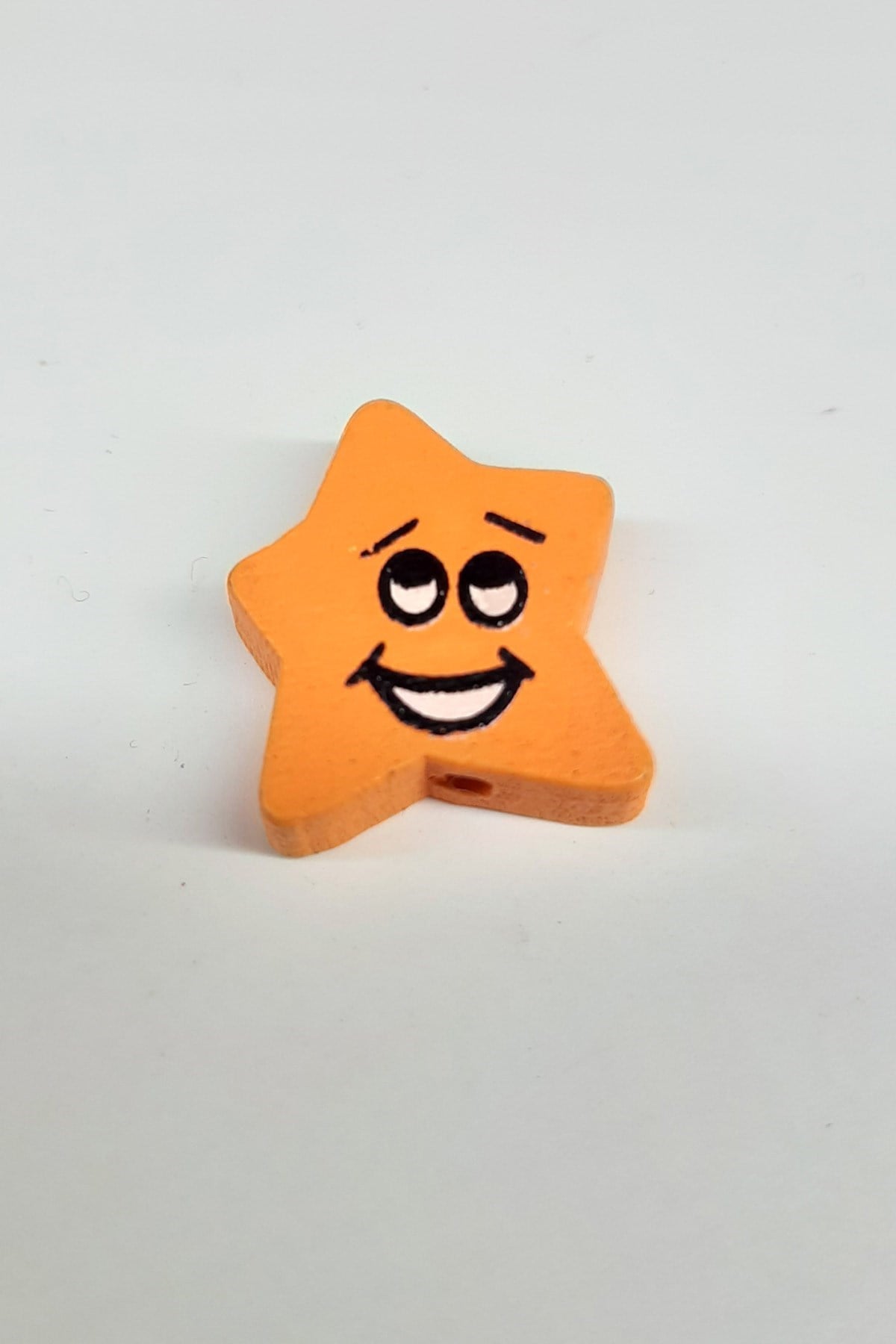 Yıldız Emoji Desenli Turuncu Ahşap Boncuk