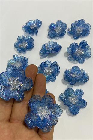 Mavi Gold Sedef Yapraklı Kristal Boncuklu İncili Broş